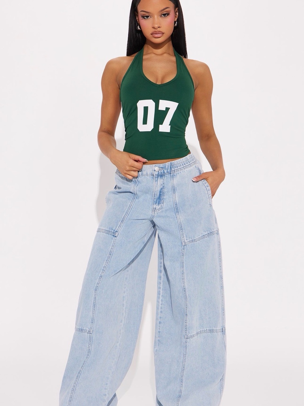 Fashion Nova Green Halter Top SZ S